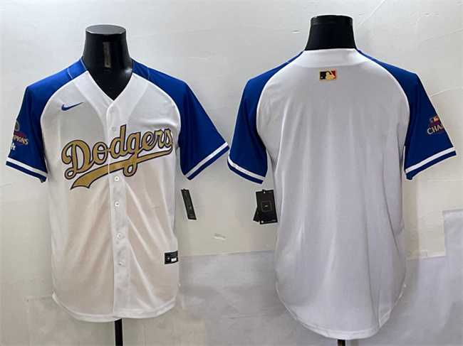 Men%27s Los Angeles Dodgers Blank White Royal Gold 2024 World Series Champions Vapor Limited Stitched Jersey